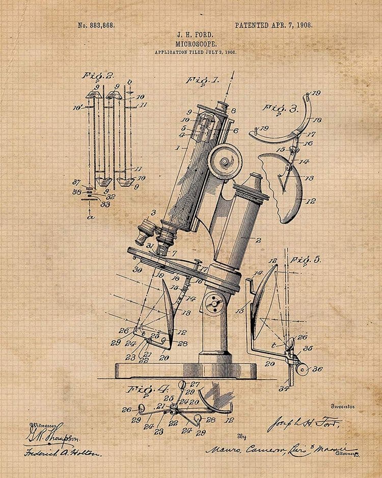 Vintage microscope patent illustration